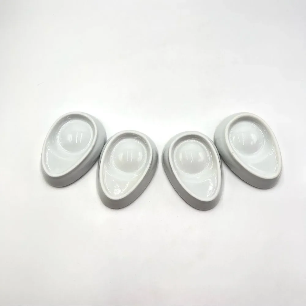 Flat Egg Cups With Rim Stackable Ceramic Porcelain Set of 4 Hard Soft MCM Holder